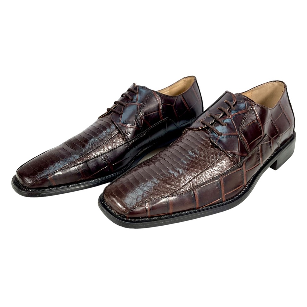 Stacy Adams Mens 9 1/2M‎ Genuine Snake & Leather Brown Square Toe Derby Shoes - Picture 6 of 13